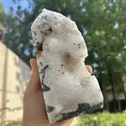 865g Natural moss agate obelisk quartz crystal geode tower point healing gift