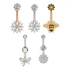 Dangled Belly Button Rings Surgical Steel Navel Piercing Crystal Bee Belly Ri OF