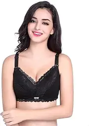 [BaronHong] Wireless Bra for Fake Boobs Silicone Breast Crossdresser Mastectomy;lace Floral(Black,80C)