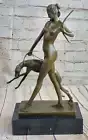 Artemis Diana the Huntress with Hound Dog Nude Bronze Art Deco Sculpture Statue