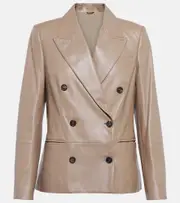 [Brunello Cucinelli] Brunello Cucinelli Double-breasted leather blazer AU 6 black