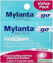 Mylanta 2Go FastChews Antacid Tablets Mint 3 x 8 Pack| Fast & soothing relief from indigestion & heartburn|Chewable tablets with fresh mint taste