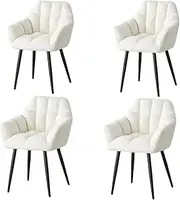 Modern Boucle Tub Chair with Armrests and Backrest Comfortable Lounge Chair for Living Room or Bedroom Fabric Leisure Dining Chair Lazy Chair for Makeup Room Cream White (Set of 4)