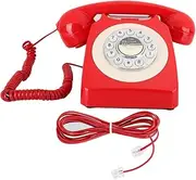 Retro Vintage Antique Telephone Classic Old Fashioned Rotary Dial Landline Desk Phone with Mechanical Copper Bell and Redial Function for Home Office Decor Red ABS MS300