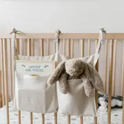 Linen Baby Bedside Hanging Storage Bag,2 Pockets Organizer for Baby Cribs and Toys(1pack)