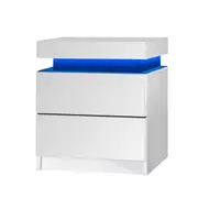 Oikiture Bedside Tables Side Table 2 Drawers RGB LED High Gloss Nightstand Cabinet