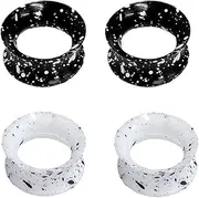 [Generic] Thin Silicone Ear Gauges Tunnels Plugs Double Flared Flexible Expander Stretching Flesh Painting Dot Earrings Fashion Body Piercing Black White Color 2 Pairs Set