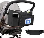 Baby Stroller Organizer with Cup Holders, Universal Stroller Accessories Caddy Storage Bag With Detachable Bag & Shoulder Straps for Carrying Diaper, Phone, Keys, Toys & Snacks (Balck)