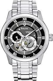 [Bulova] Men's Designer Automatic Self Winding Watch Stainless Steel Bracelet - Black Dial 96A119, Black, 42 mm, Bracelet