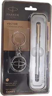 PARKER VECTOR STAINLESS STEEL GT ROLLERBALL PEN WITH SS KEY CHAIN