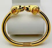 Signed Kenneth J Lane New Gold Plated Rams Head Hinged Bangle Bracelet 7”-7 1/2”