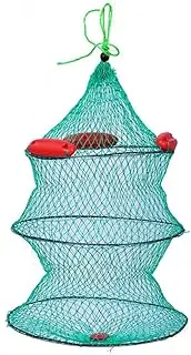3-Layer Collapsible Fish Keeper Net, Floating Live Fish Basket, Green