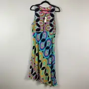 Anthropologie Kenzie Mod Retro Geometric Print Sleeveless Dress 14 Asymmetrical