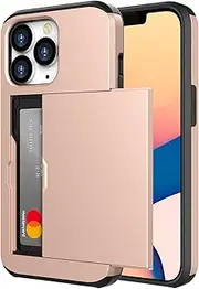 ZUSLAB iPhone 13 Mini Slide Armor Card Holder Case Protective Shockproof Hard Back Cover for Apple (2021) - Rose Gold