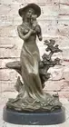 Art Deco/Noveau Sited Woman Holding a Dog Bronze Sculpture Home Decor Artwork