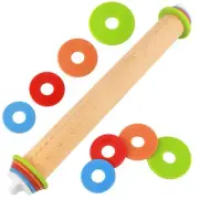 Wood Rolling Pin with Thickness Rings, Adjustable Wooden Rolling Pins for Bak...