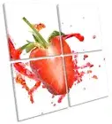 Strawberry Splash Kitchen Picture MULTI CANVAS WALL ART Square Red