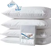Set of 4 Waterproof Pillow Protectors (50 x 75 cm), Zippered Pillowcases, Standard/Queen Size, JOMWEN Anti Bed Bug and Dust Mite Encasement, White