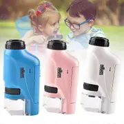 Kids Pocket Microscope 60x-120x Handheld Magnification Lens With Led Lighted Pink