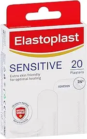 Elastoplast Sensitive Plasters - Assorted Sizes (20 Pack) | Hypoallergenic Bandages | Suitable for Sensitive Skin | Skin-Friendly Adhesion | Gentle Removal | Protects Against Bacteria & Infection