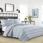 Nautica Quilt Set King-Size Reversible, Soft Cotton Blue+Gray Striped (3-Piece)