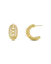 Kendra Scott Krista Cubic Zirconia & Cultured Freshwater Pearl C Hoop Earrings in Gold Tone