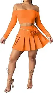 [Aladeno] Women Tennis Skirt Sets 2 Piece Outfits Sexy Tank Crop Top Mini Skater Skorts Golf Skirts Sports Suit Activewear