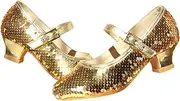 [EIGHT KM] EKM7015 Girls' High Heel Dress Shoes Mary Jane Princess Wedding Pumps Sparkling Glitter Smooth Shoes for Children Toddler, mermaid gold, 36 EU