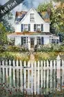 Colonial home with picket fence watercolor Art 4x6 Print