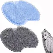 Generic Wall-Mounted Shower Foot Scrubber & Back Exfoliating Mat with Suction Cups - Bath Wash Pad for Men and Women - Slip-Resistant Foot Cleaner - 2PCS（Grey&Blue）