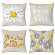 Spring Summer Pillow Covers 18x18 Set of 4, Yellow Grey Decor Pillows Throw