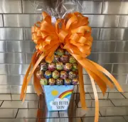 Feel Better-Get Well Soon Candy Bouquet-Gift Box Chupa Chups Lollipop Orange Bow