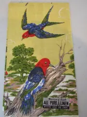 VINTAGE LINEN TEA TOWEL YELLOW WITH BIRDS / NWT / 29" x 16"