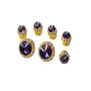 Big & Tall Amethyst Faceted Crystal Studs and Cufflinks in Gold Tone Finish