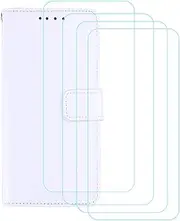 LCEHTOGYE Cover for Nokia C110 + 4 Slice HD Tempered Glass,Shell PU BracketBumper Protective Back Case - Anti-Scratch Screen Protector for Nokia C110-YSFM - White