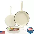 Enameled Cast Iron Frying Pan Set, 3 Piece Set of Skillets, Nontoxic Fry Pan