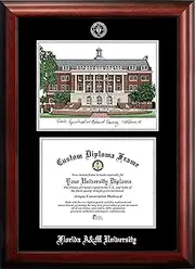 NCAA Florida A&M Rattlers Unisex Silver Medallion Frame Florida A&M University 11w x 8.5h Silver Embossed Diploma Frame with Campus Images Lithograph, Brown, One Size