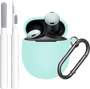 GARTOO for Google Pixel Buds Pro & Buds Pro 2 Case Cover with Cleaner Kit, Soft Silicone Shockproof Protective Case Skin with Keychain for Men Women, Mint Green