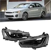 LED Dual Beam Projector Dynamic Headlights DRL Turn Signal Blackout Compatible With Mitsubishi Lancer/Evo X 2008‑2017 LHD
