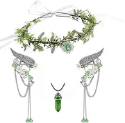 [FUMY] Halloween Elf Elves Cosplay Set Flower Crown Headpiece Hexagonal Crystal Necklace, Large, Large, Crystal