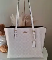 COACH 1665 Mollie Tote Bag In Signature Canvas & Leather Chalk/Glacier White