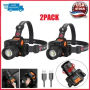 2 Pack 900000LM Headlamp USB Rechargeable LED Head Torch Flashlight Super Bright