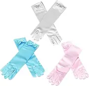 [ROMISBABA] 1 Set Satin Dress Up Gloves with Bowknot Design White Pink and Light Blue Party Accessories for Weddings Ballet and Photography