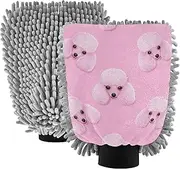 Washing Mitts Car Wash Absorbent Microfiber Chenille Cute Pink Poodles Dogs Sponge Auto Detailing Supplies Scratch Free Soft, Large x 2 Pack