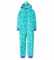 Girl's Plush Fleece Blue Dinosaur Hooded Costume Pajama Sleeper, X-Small 4/5