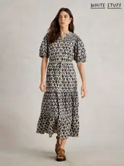White Stuff Blue Ariel Tiered Woven 100% Organic Cotton Dress (H19958) | $196