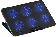 F5 Laptop Cooler 6-Fan Laptop Cooling Stand Mute Design with Light Effect 7-Level Adjustable Height 2 USB Ports Black