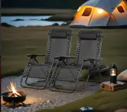 Nazhura Set of 2 Zero Gravity Recliner Patio Beach Chair with Pillow & Cup Hold