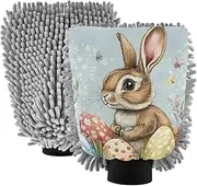 XYMZR Rabbit Easter Egg Absorbent Microfiber Car Wash Mitt, Funny Cute Anime Scratch Free for Cars Cleaning, Home Cleaning Mitts, 2 Pack, 10.24” L x 7.09” W