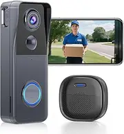 Wireless Video Doorbell Camera with Chime 2K HD Smart Video WiFi Door Bells with Camera PIR Motion Detection Night Vision 2-Way Audio Battery Powered Work with Alexa Support SD Card & Cloud Storage